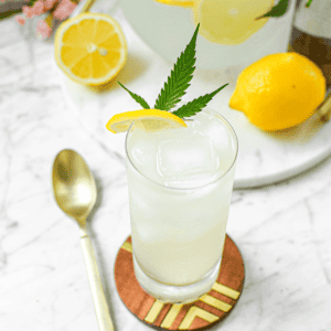 A finished image of a glass of cannabis infused lemonade